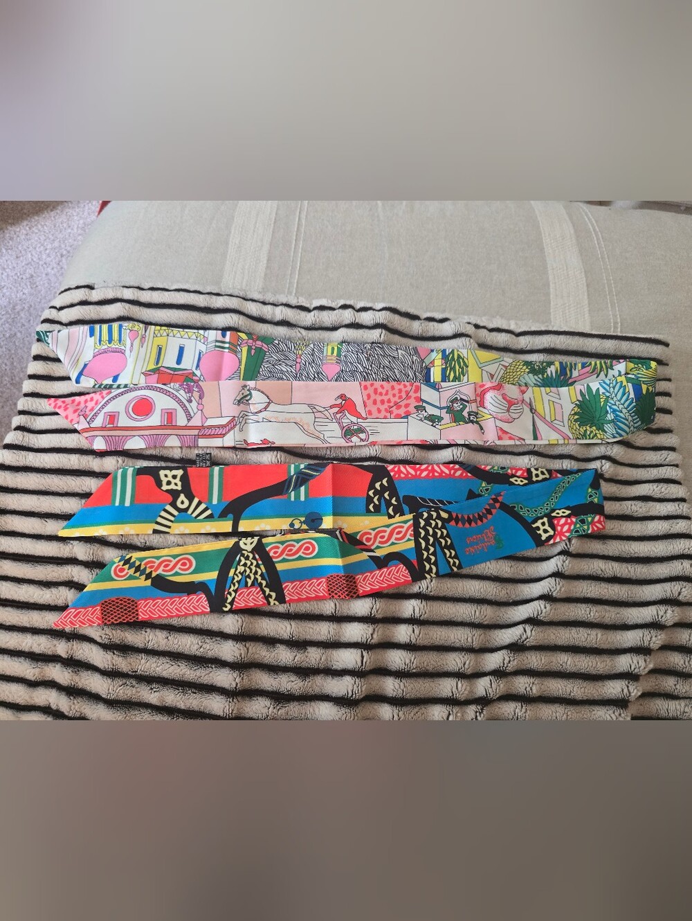 Colorful Printed Skinny Scarf Twilly - Multicolor (Set Of 2)